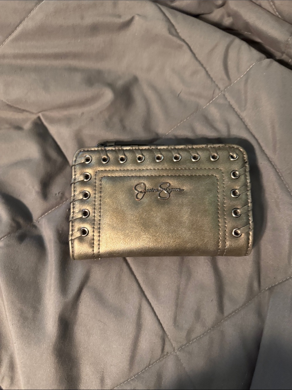 Jessica Simpson Metallic Bronze Grommet Card Wallet